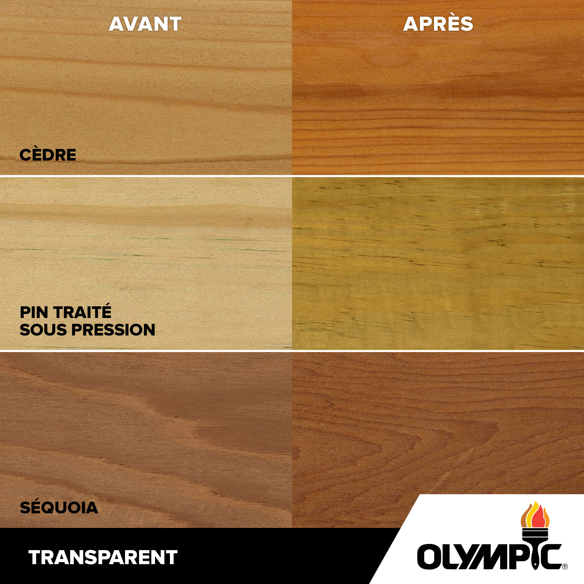 Couleurs de teinture pour bois extérieur - Transparent - Couleurs de teinture pour bois de Olympic.com